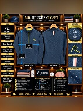 Rhoback Navy Quarter-Zip Pullover with Pink Dot Print and Yellow Zip